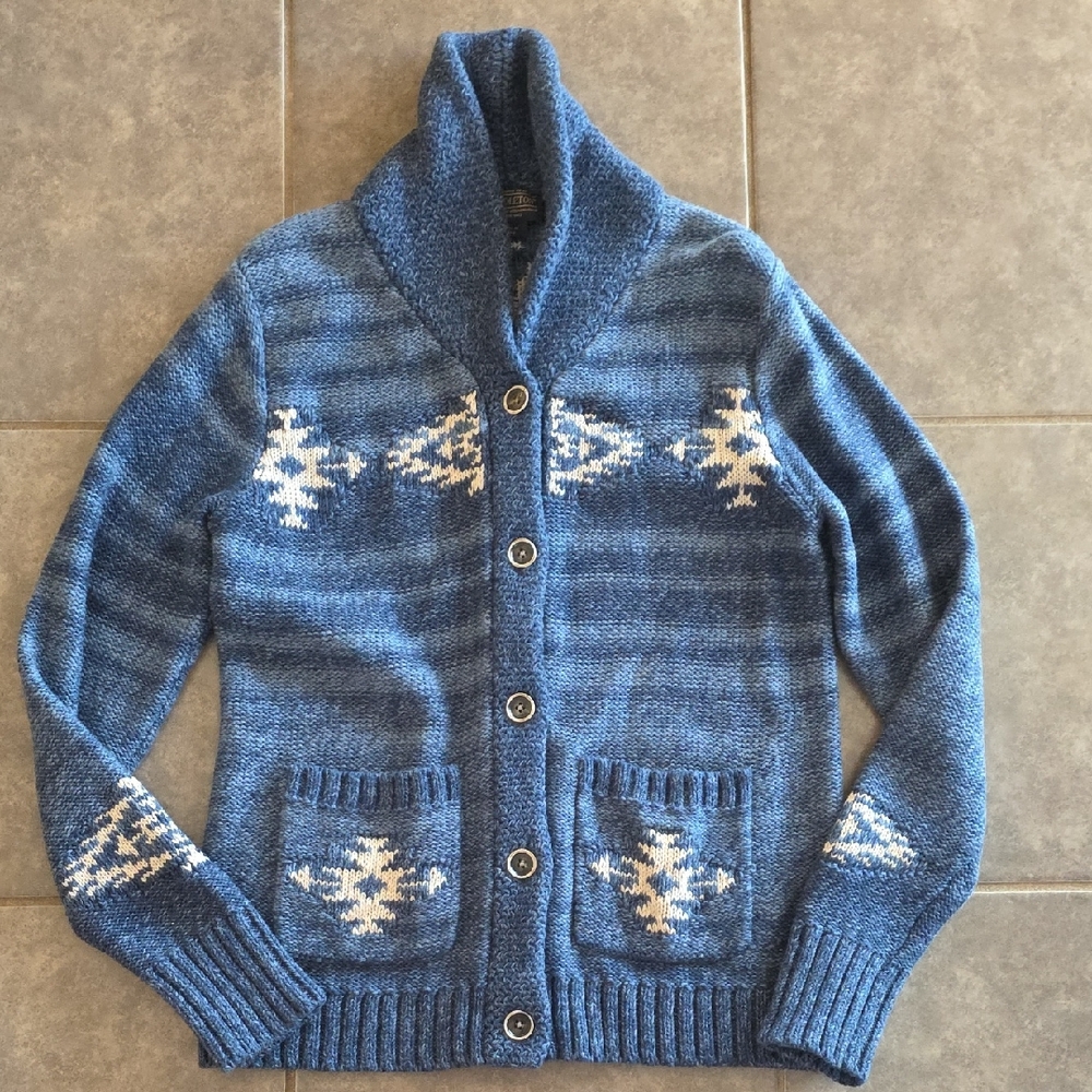 Pendleton Blue and White Men's Cardigan Sweater